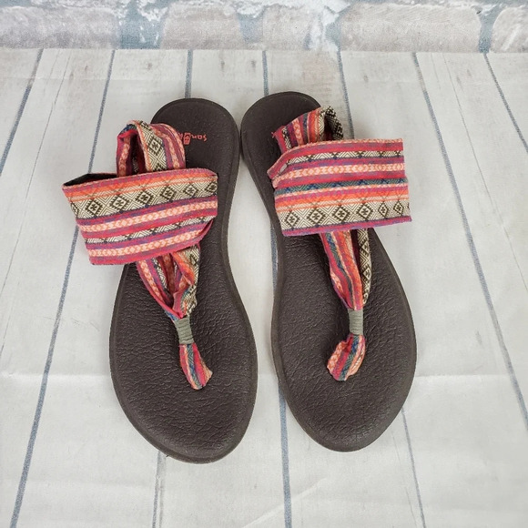 Sanuk Yoga Sling Flip Flop Sandals Southwestern Pattern - Picture 3 of 9